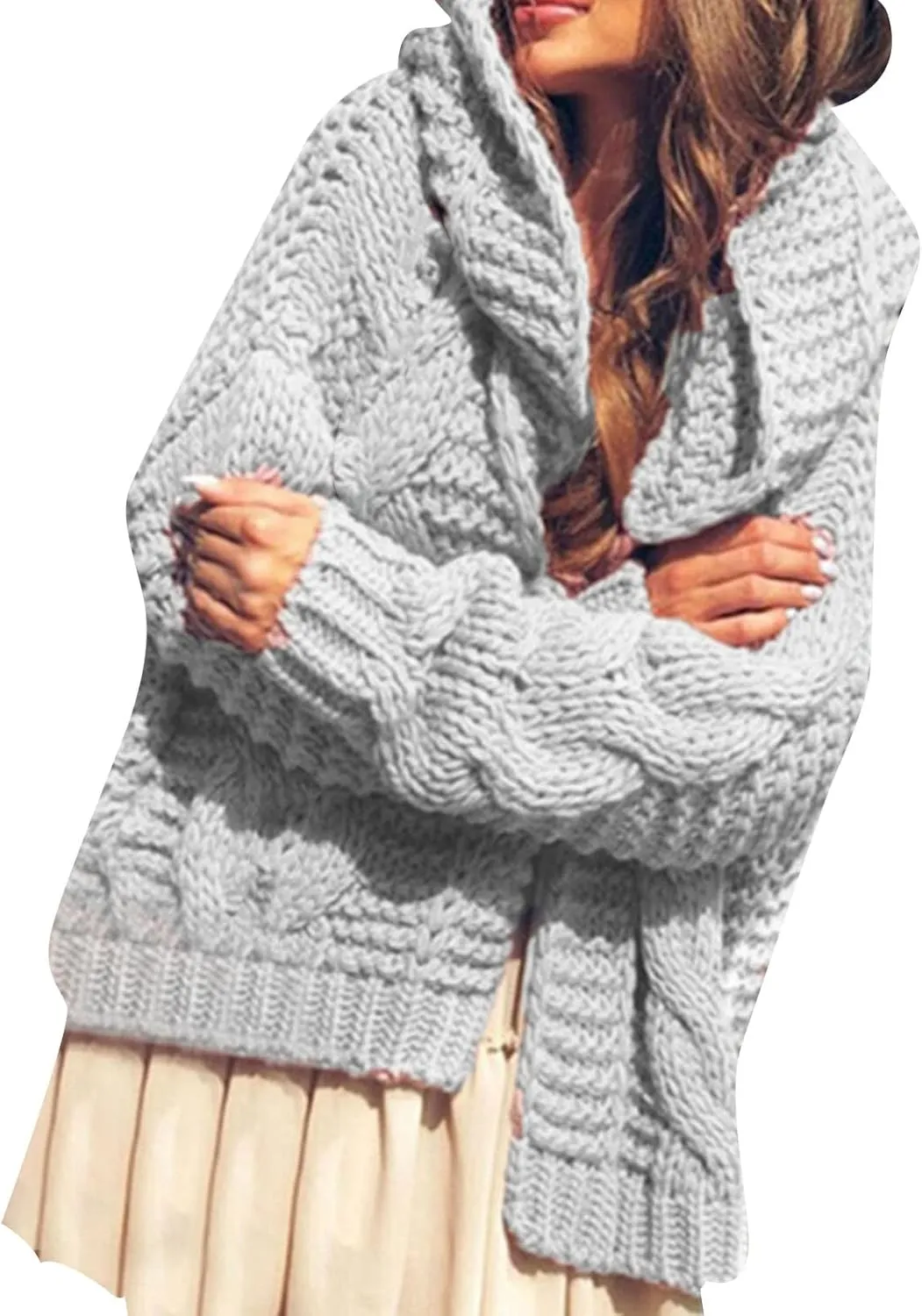 Knitted Womens Sweaters Cardigan Heavyweight Plain Kimono Cardigans Winter Open Front Jumper Comfy Jacket Coat