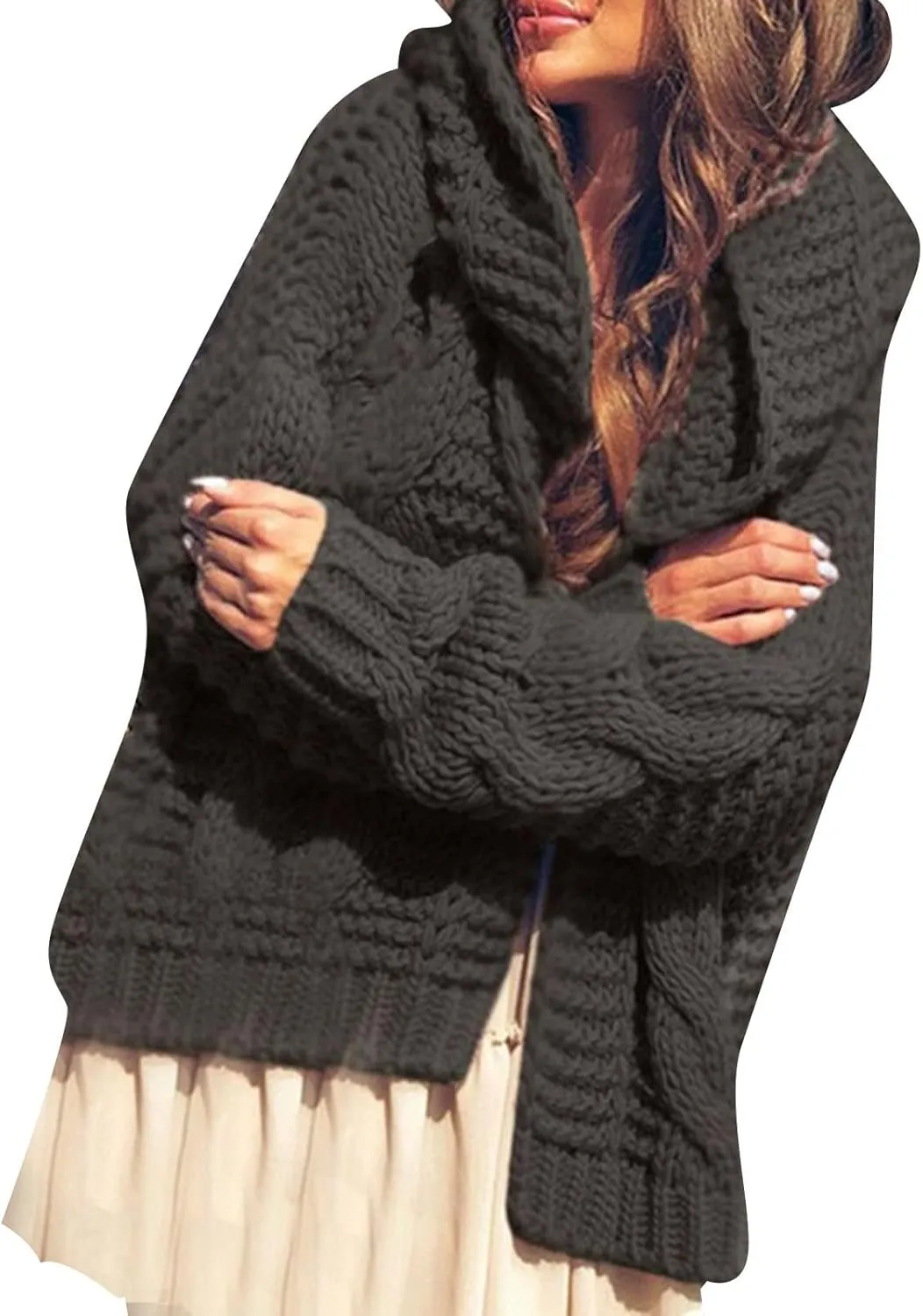 Knitted Womens Sweaters Cardigan Heavyweight Plain Kimono Cardigans Winter Open Front Jumper Comfy Jacket Coat