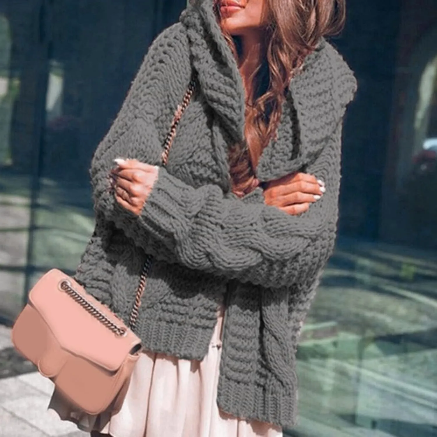 Knitted Womens Sweaters Cardigan Heavyweight Plain Kimono Cardigans Winter Open Front Jumper Comfy Jacket Coat