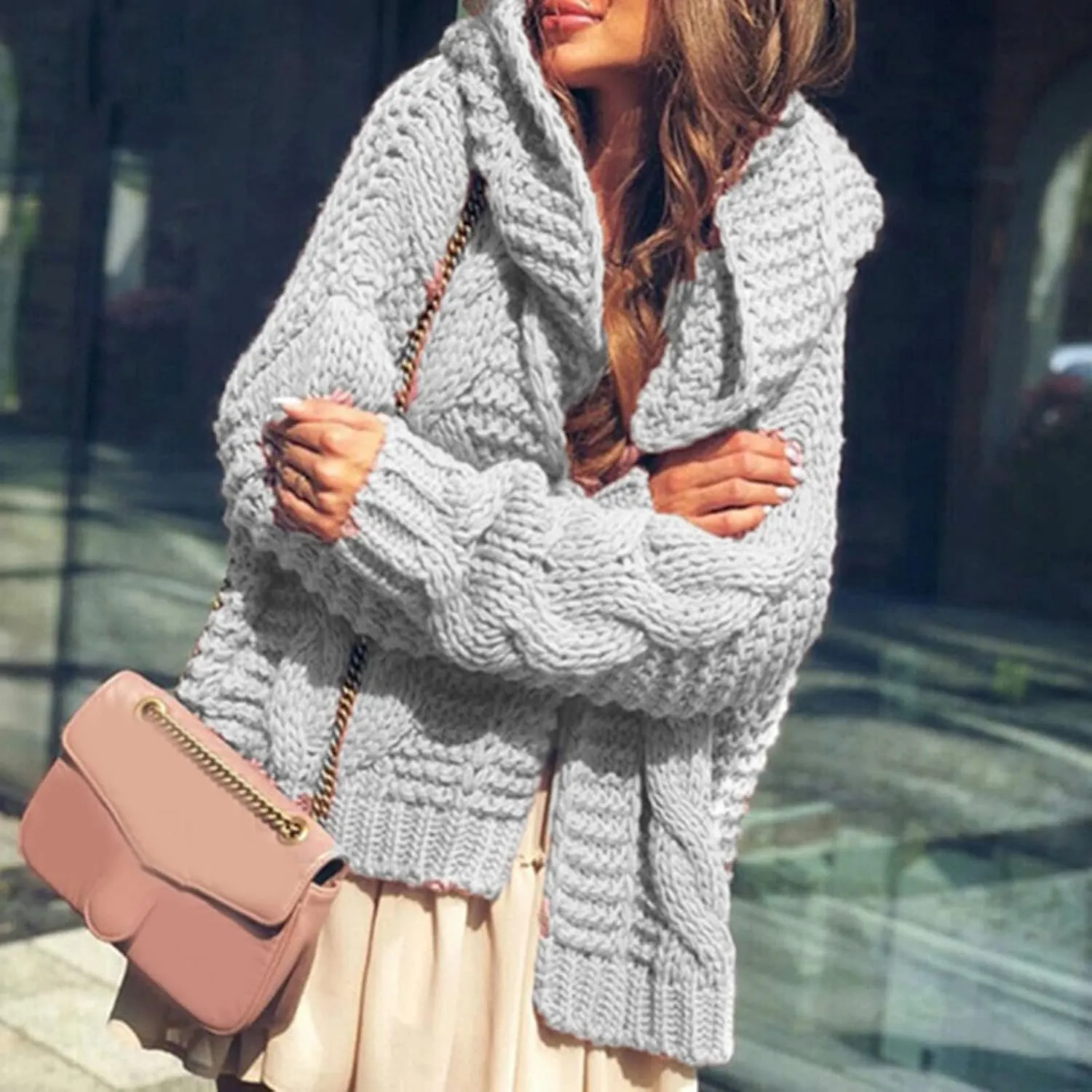 Knitted Womens Sweaters Cardigan Heavyweight Plain Kimono Cardigans Winter Open Front Jumper Comfy Jacket Coat