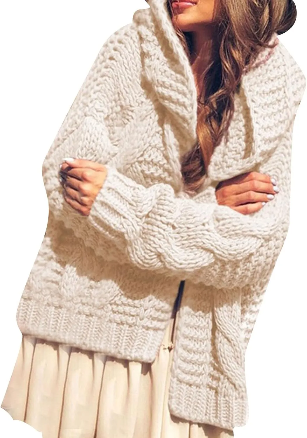 Knitted Womens Sweaters Cardigan Heavyweight Plain Kimono Cardigans Winter Open Front Jumper Comfy Jacket Coat