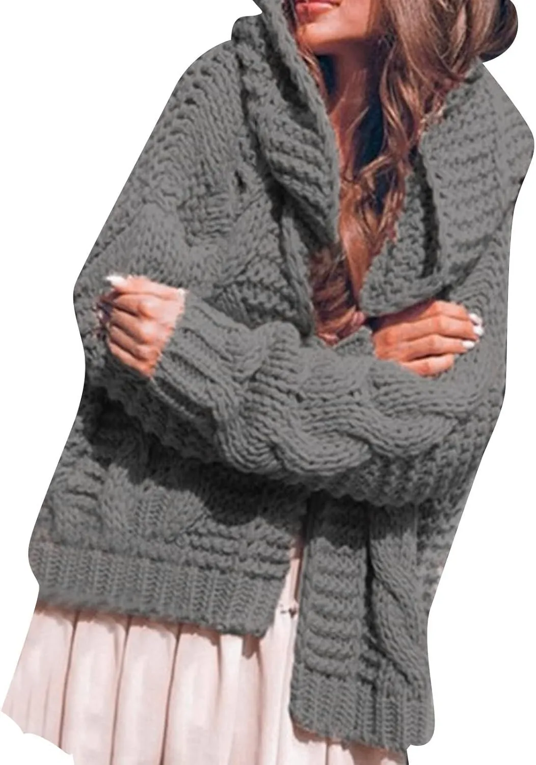 Knitted Womens Sweaters Cardigan Heavyweight Plain Kimono Cardigans Winter Open Front Jumper Comfy Jacket Coat