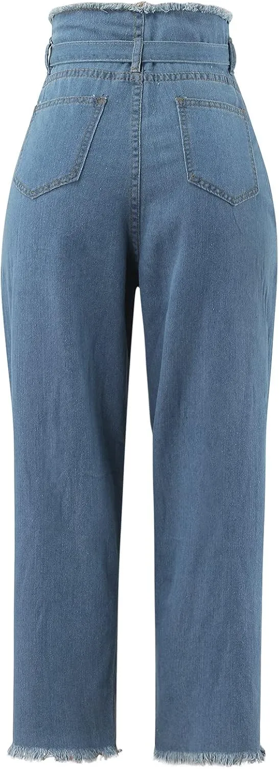 Lace-Up Denim Stretch Jeans Fasion Jeans Women's High-Rise Frayed Casual Pants 16 Skinny Jeans