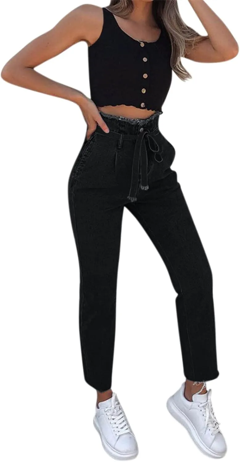 Lace-Up Denim Stretch Jeans Fasion Jeans Women's High-Rise Frayed Casual Pants 16 Skinny Jeans
