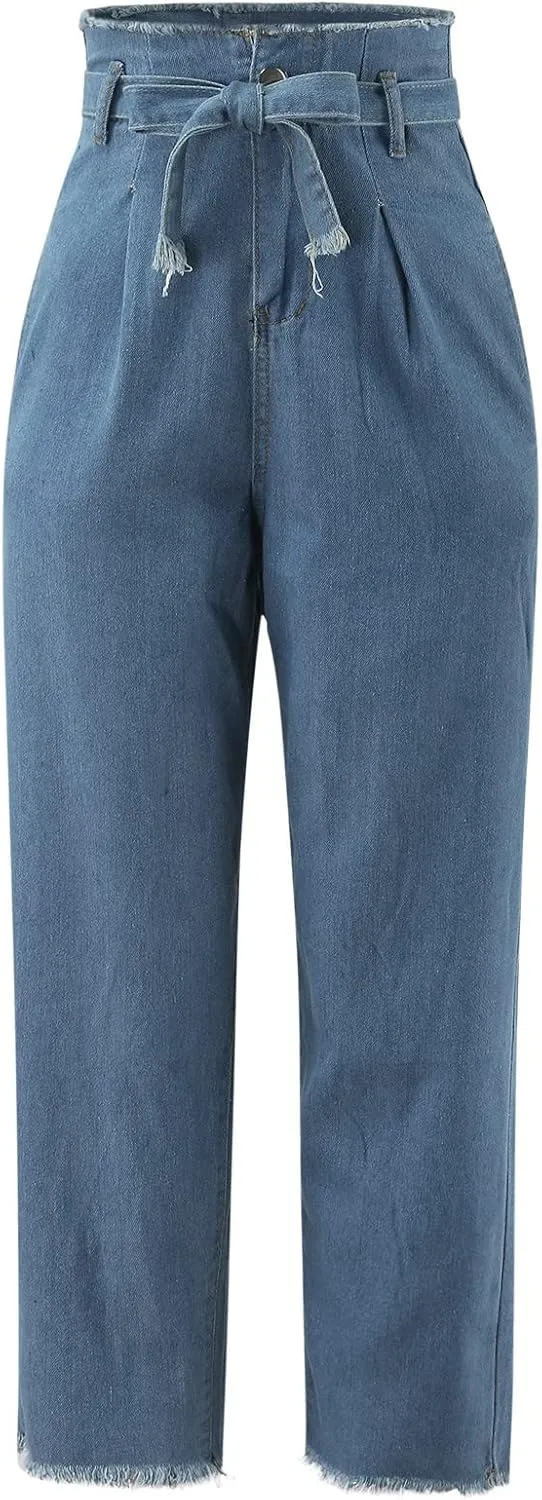 Lace-Up Denim Stretch Jeans Fasion Jeans Women's High-Rise Frayed Casual Pants 16 Skinny Jeans