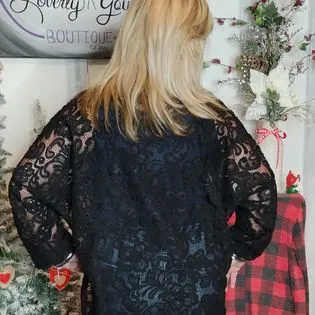 Lace With Bling Oversized Lace Henley Button Down Top