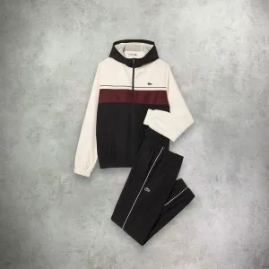 Lacoste Diamond Taffeta Tennis Tracksuit Set Black/White/Bordeaux