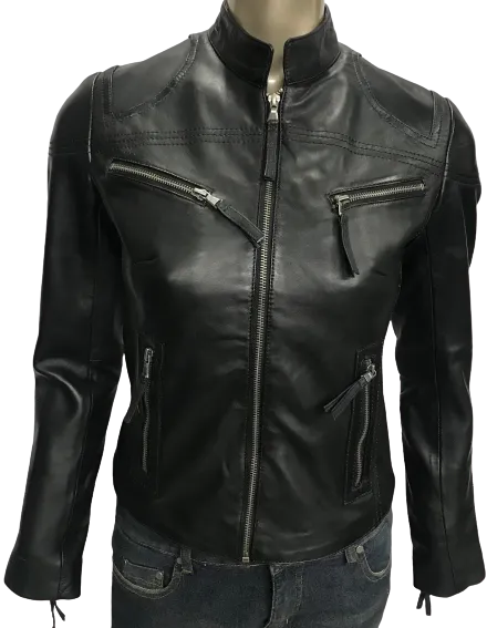 Ladies Real Leather Black  Fitted Bikers Vintage Style Jacket Gilda S087