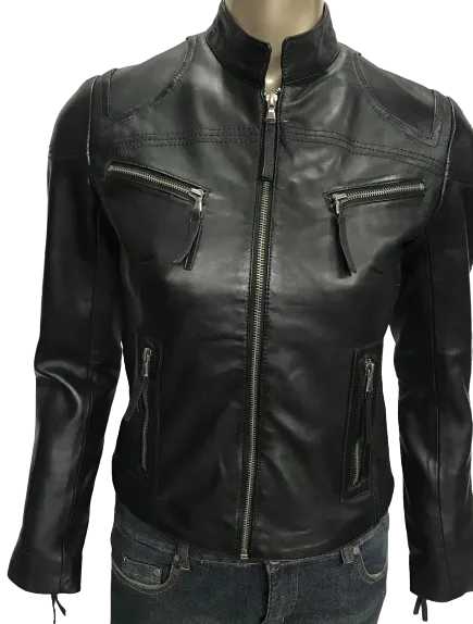 Ladies Real Leather Black  Fitted Bikers Vintage Style Jacket Gilda S087