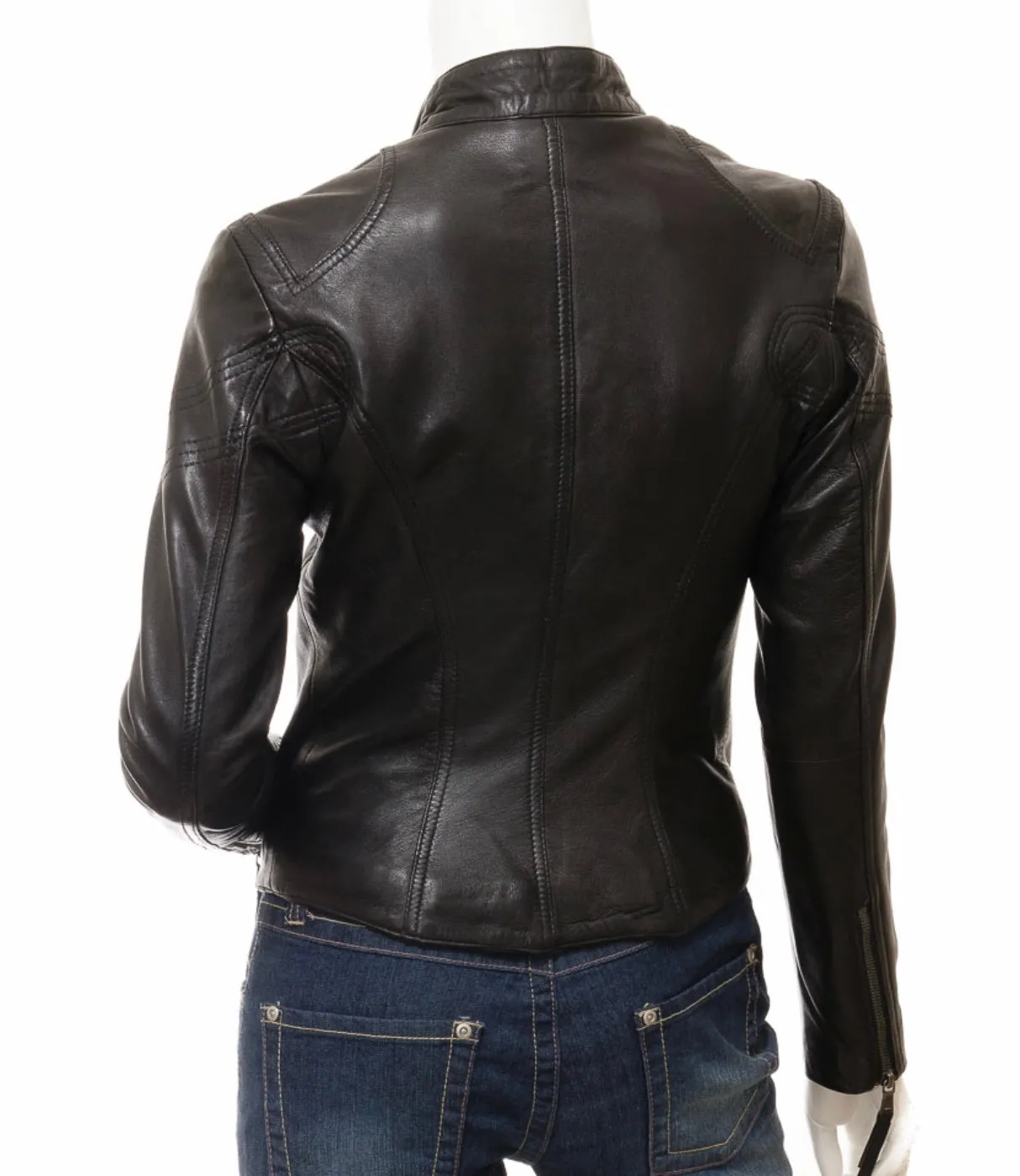 Ladies Real Leather Black  Fitted Bikers Vintage Style Jacket Gilda S087