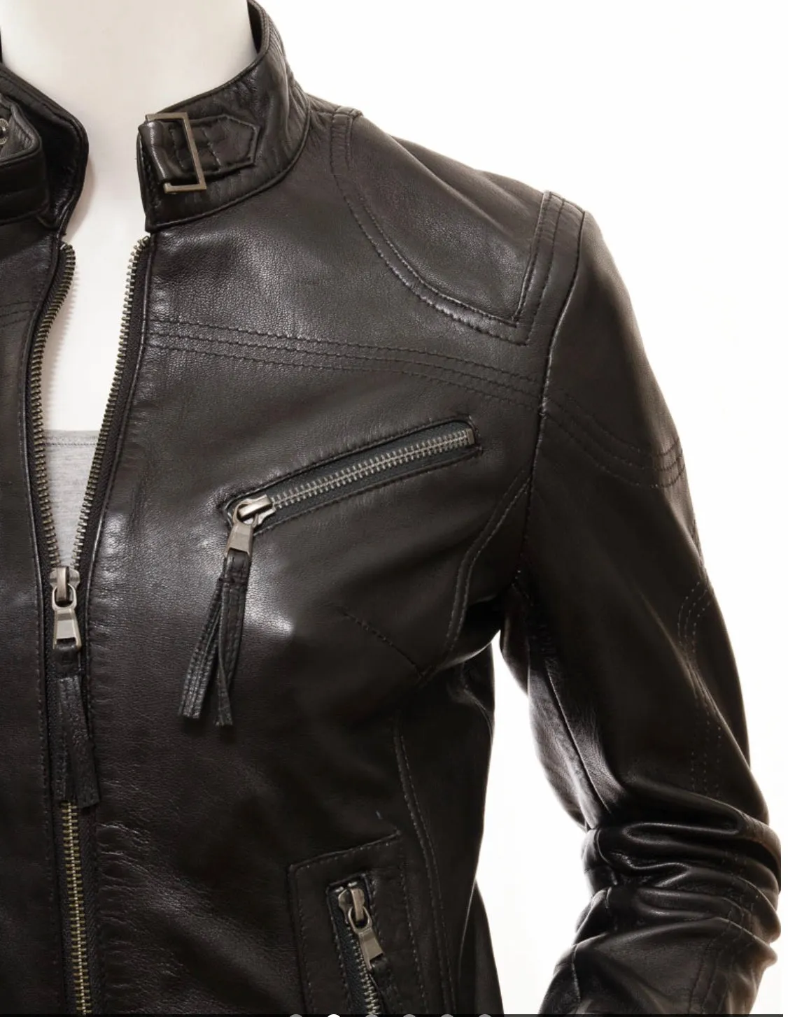 Ladies Real Leather Black  Fitted Bikers Vintage Style Jacket Gilda S087