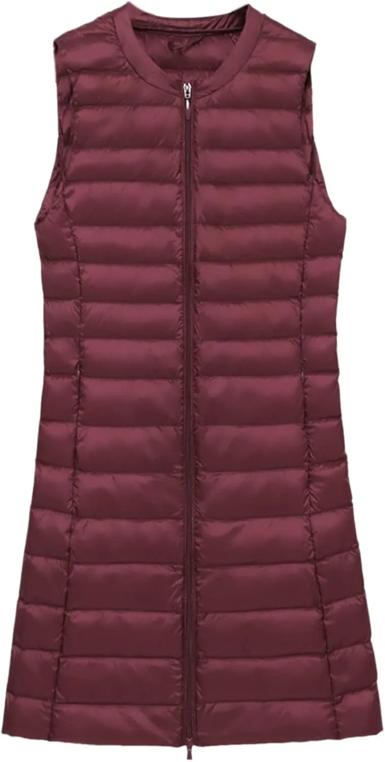 LCMTWX Black Puffer Vest Coat Vest With Hood Sleeveless Warm Down Coat With Pockets Quilted Vest Down Womens Long Puffer