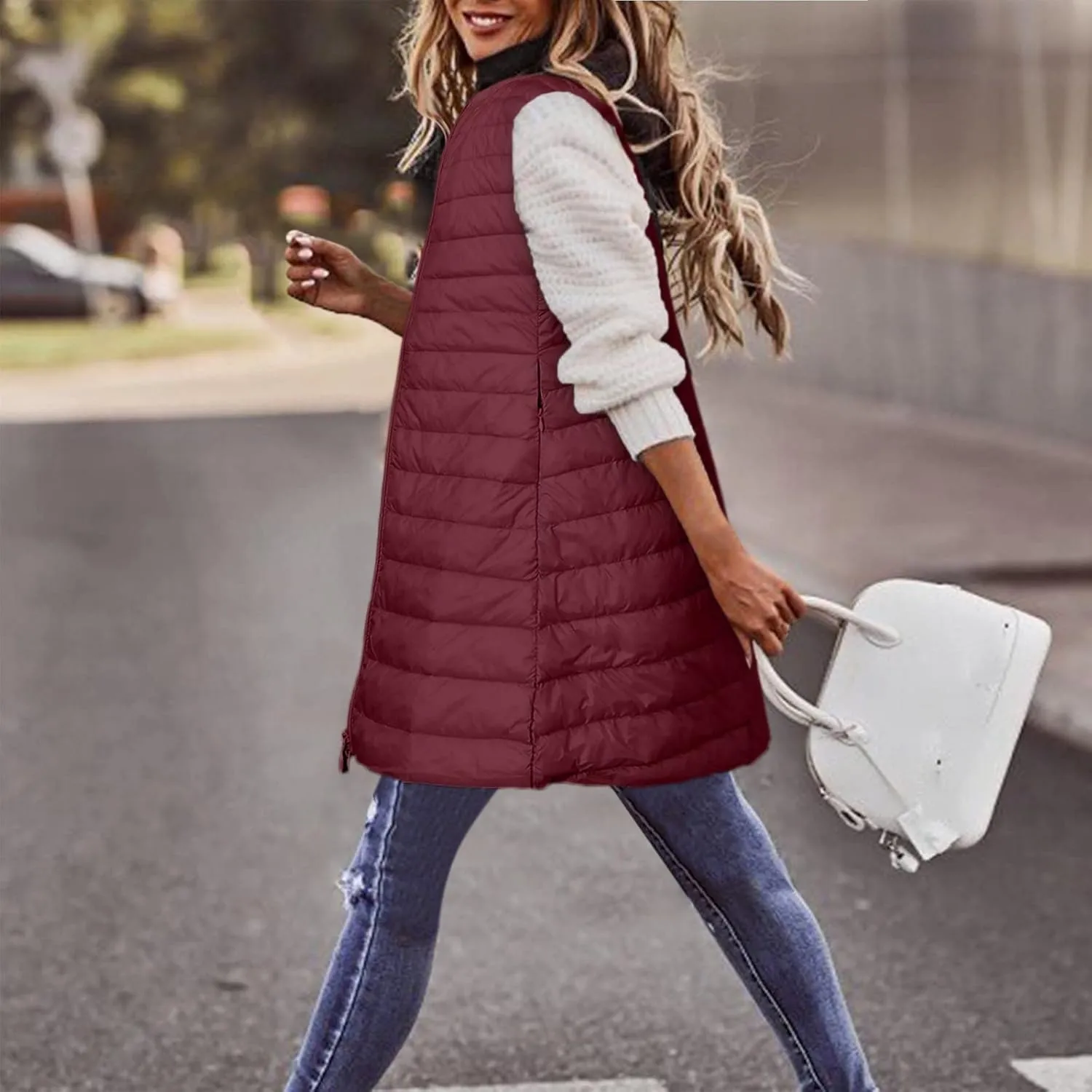 LCMTWX Black Puffer Vest Coat Vest With Hood Sleeveless Warm Down Coat With Pockets Quilted Vest Down Womens Long Puffer