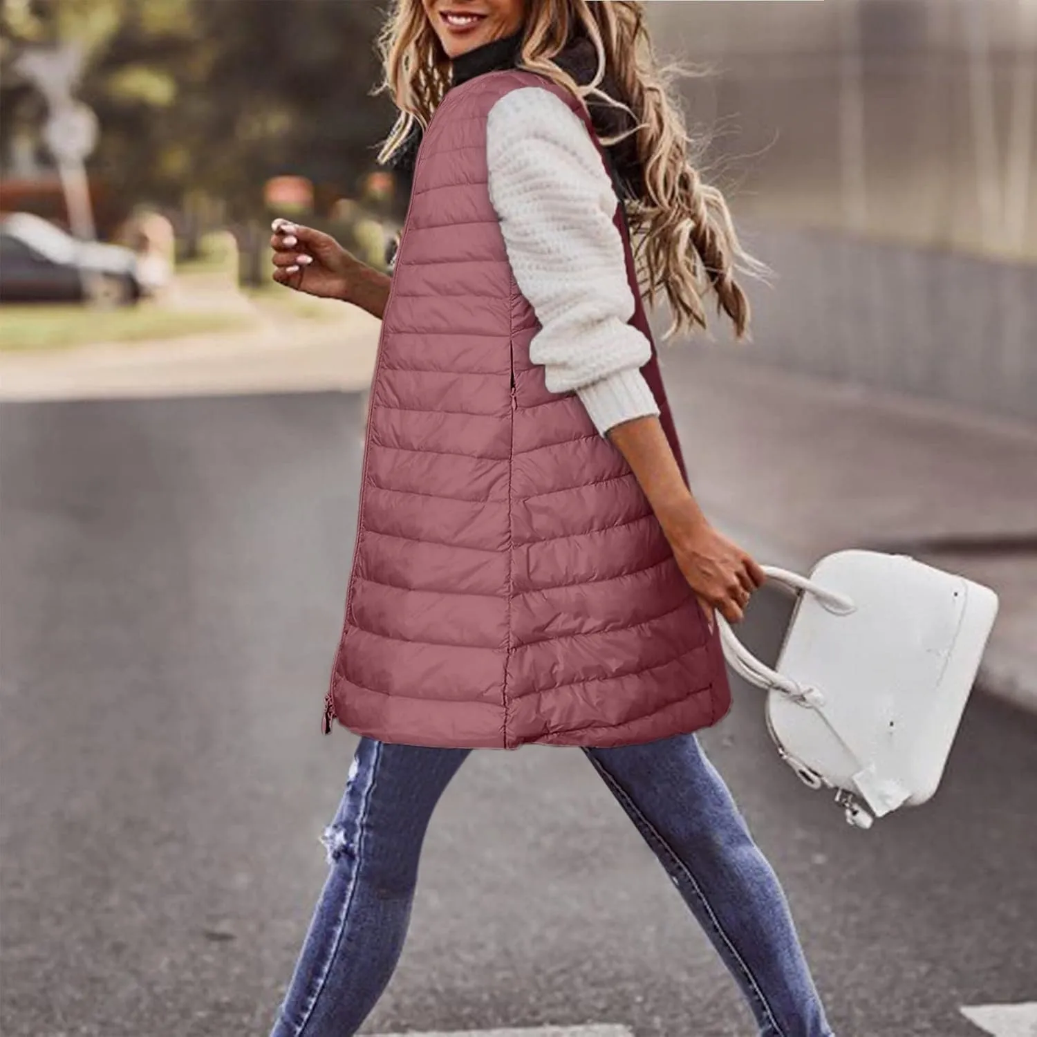 LCMTWX Black Puffer Vest Coat Vest With Hood Sleeveless Warm Down Coat With Pockets Quilted Vest Down Womens Long Puffer