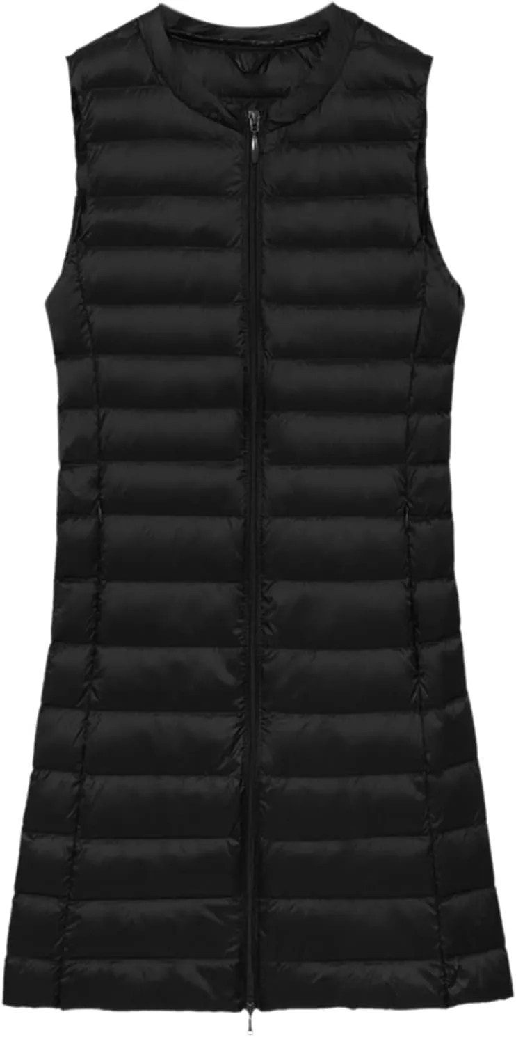 LCMTWX Black Puffer Vest Coat Vest With Hood Sleeveless Warm Down Coat With Pockets Quilted Vest Down Womens Long Puffer