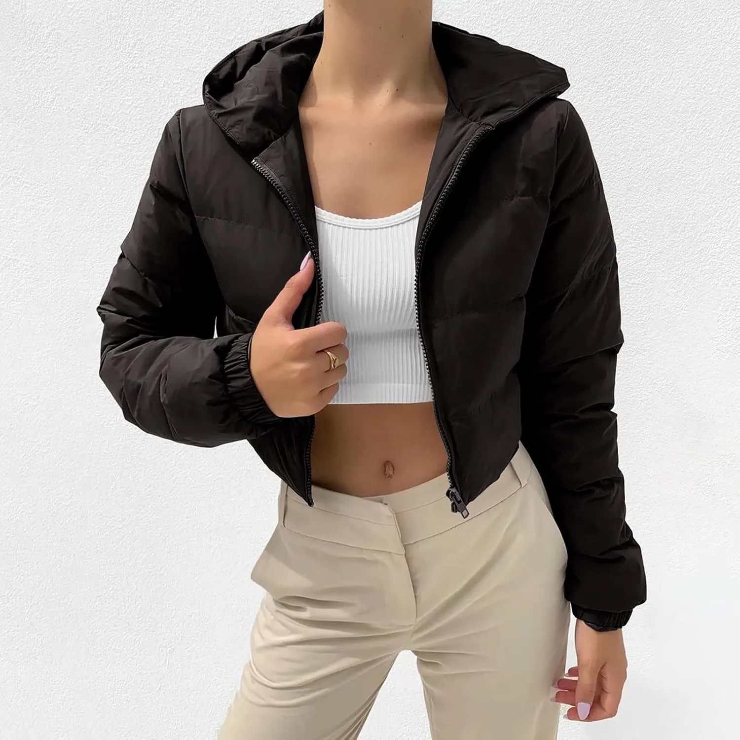 LCMTWX Black Puffer Vest Vest European and American Cotton Jackets Color Stand-up Collar Zipper Plus Size Winter Warm Black