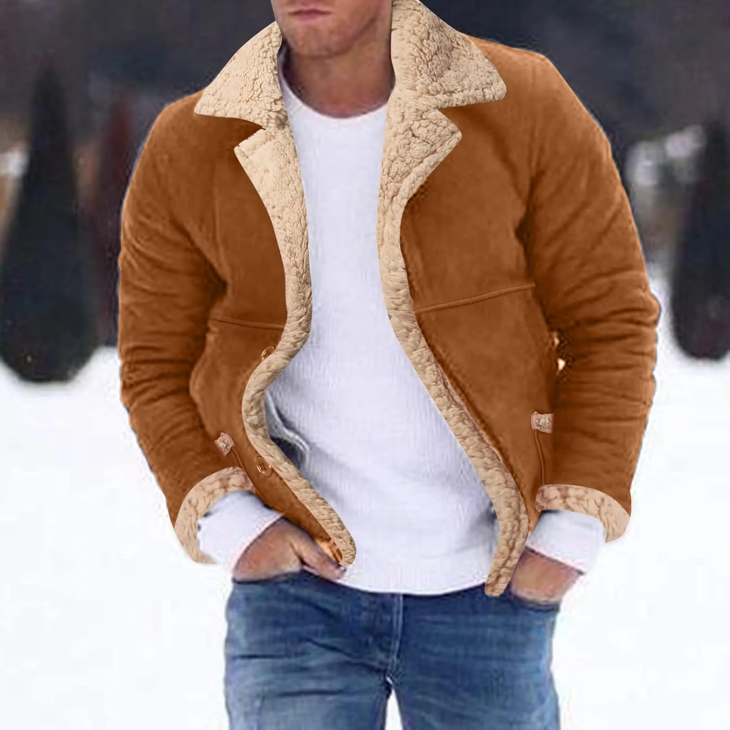 LCMTWX Mens Puffer Jackets Coat Button Solid Color Jacket Leather Windbreaker Long Sleeve Men's Winter Thickened Warm