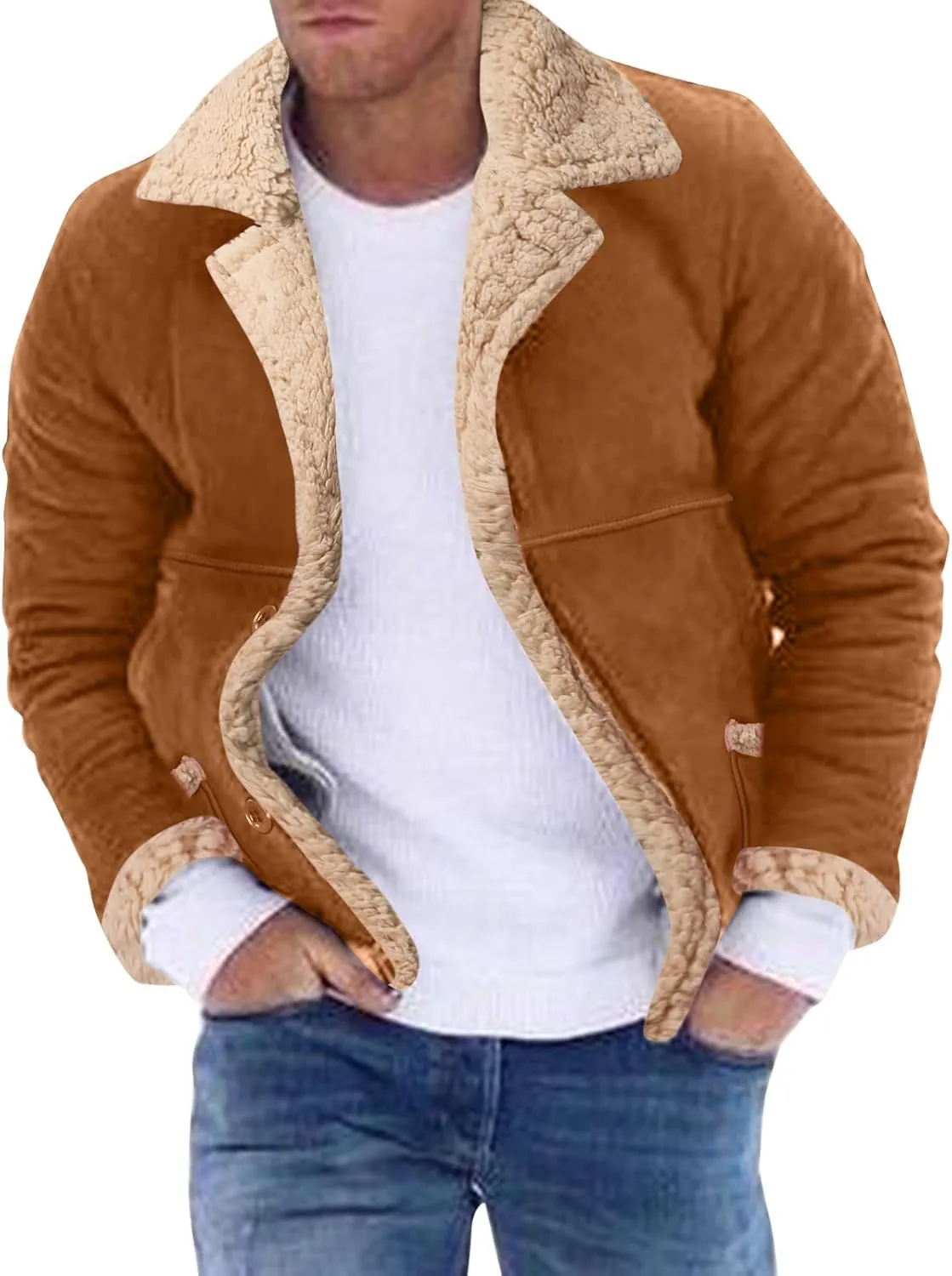 LCMTWX Mens Puffer Jackets Coat Button Solid Color Jacket Leather Windbreaker Long Sleeve Men's Winter Thickened Warm