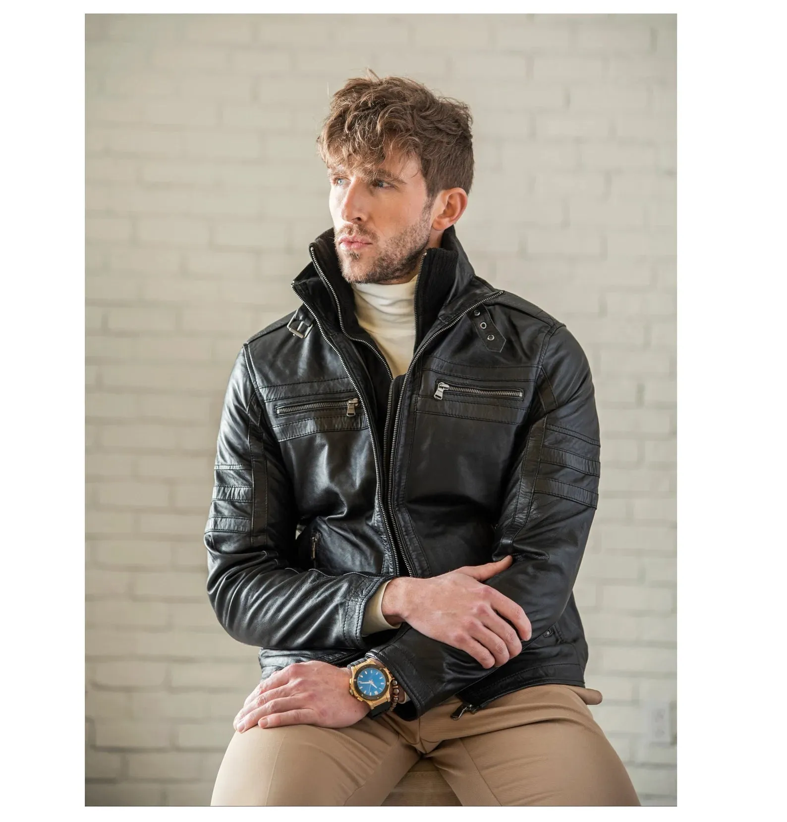 Leather Jacket For Men Lamb Leather Jacket Coat Winter Bomber with Removable Wind Blocker Collar | Men Leather Jacket by The Jacket Seller
