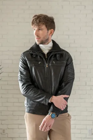 Leather Jacket For Men Lamb Leather Jacket Coat Winter Bomber with Removable Wind Blocker Collar | Men Leather Jacket by The Jacket Seller