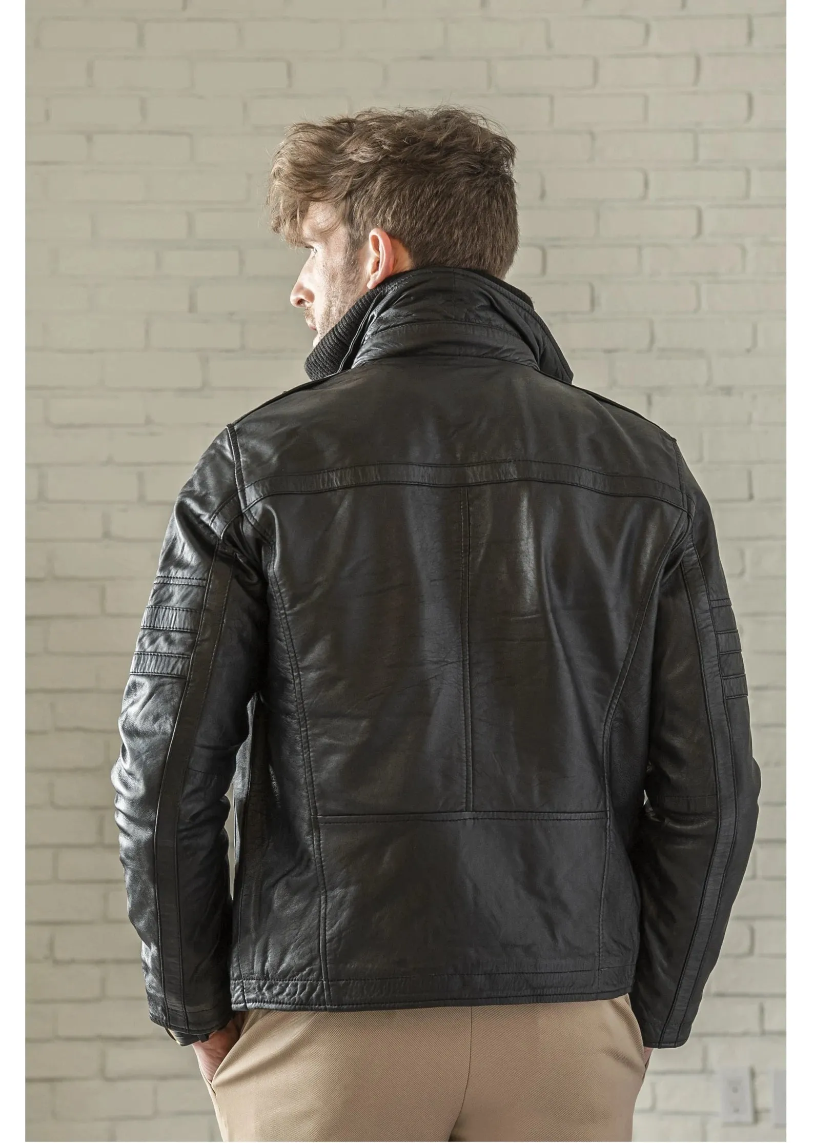 Leather Jacket For Men Lamb Leather Jacket Coat Winter Bomber with Removable Wind Blocker Collar | Men Leather Jacket by The Jacket Seller