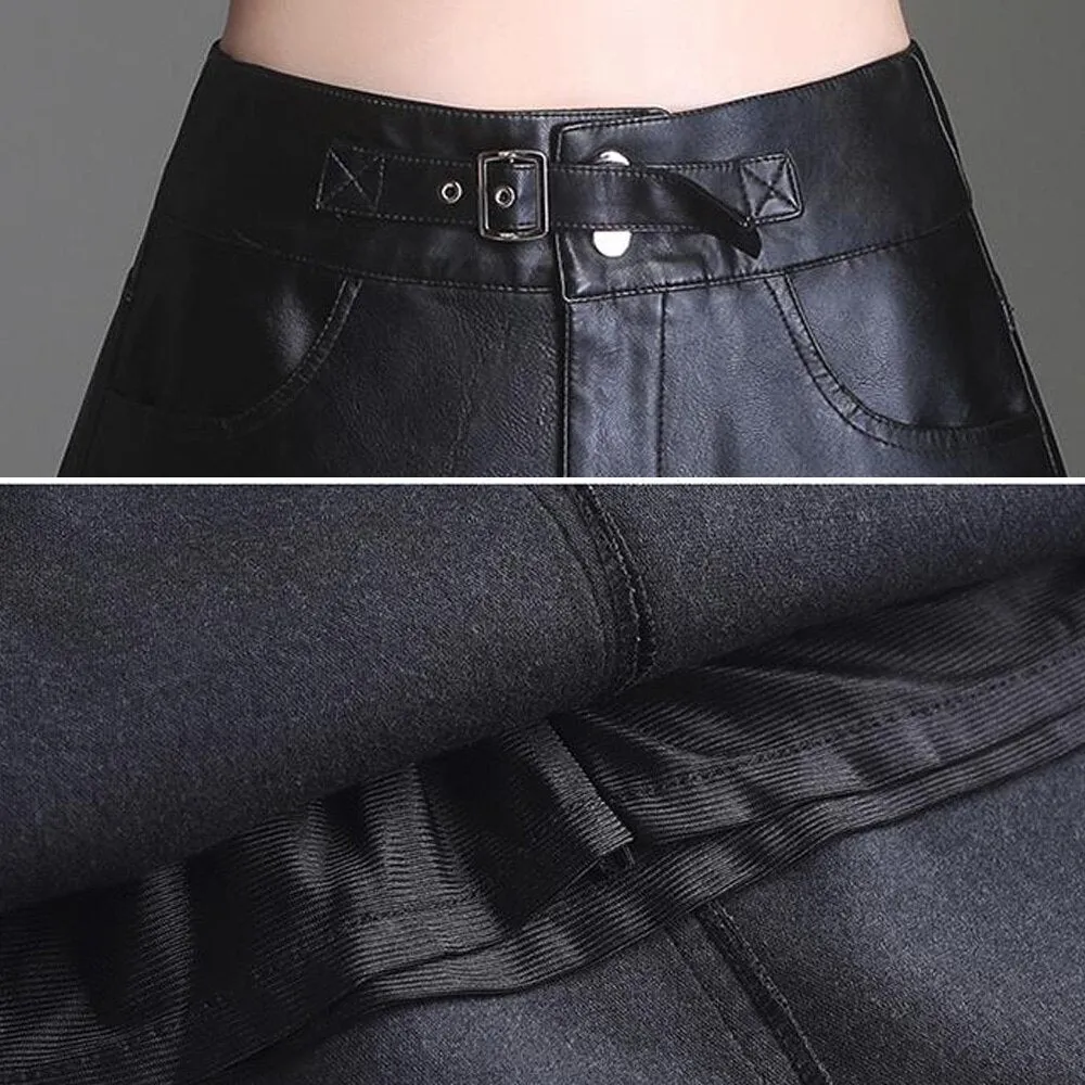 Leather Skirt Black High Waist Long Midi A-Line Skirt Saias Mulher