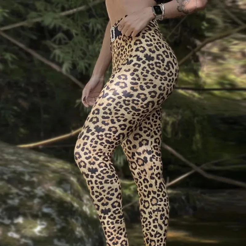 Leopard Stripe 3D Print Women's Push Up Fitness Leggings