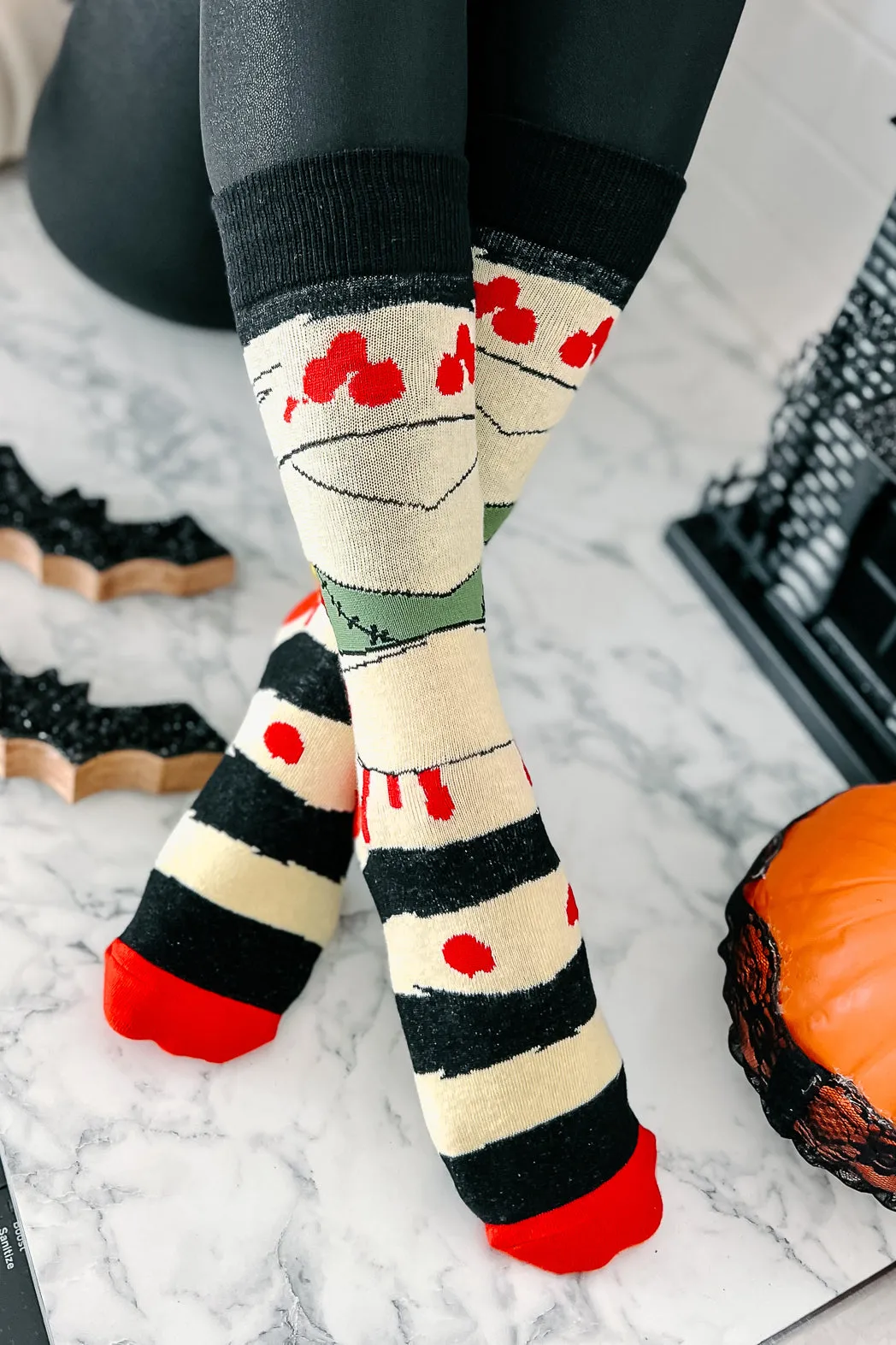 Let Me Be Frank-enstein Halloween Novelty Socks (Ivory)