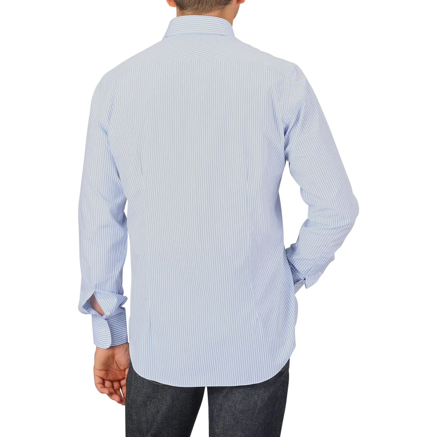 Light Blue Striped Cotton Single Cuff Shirt
