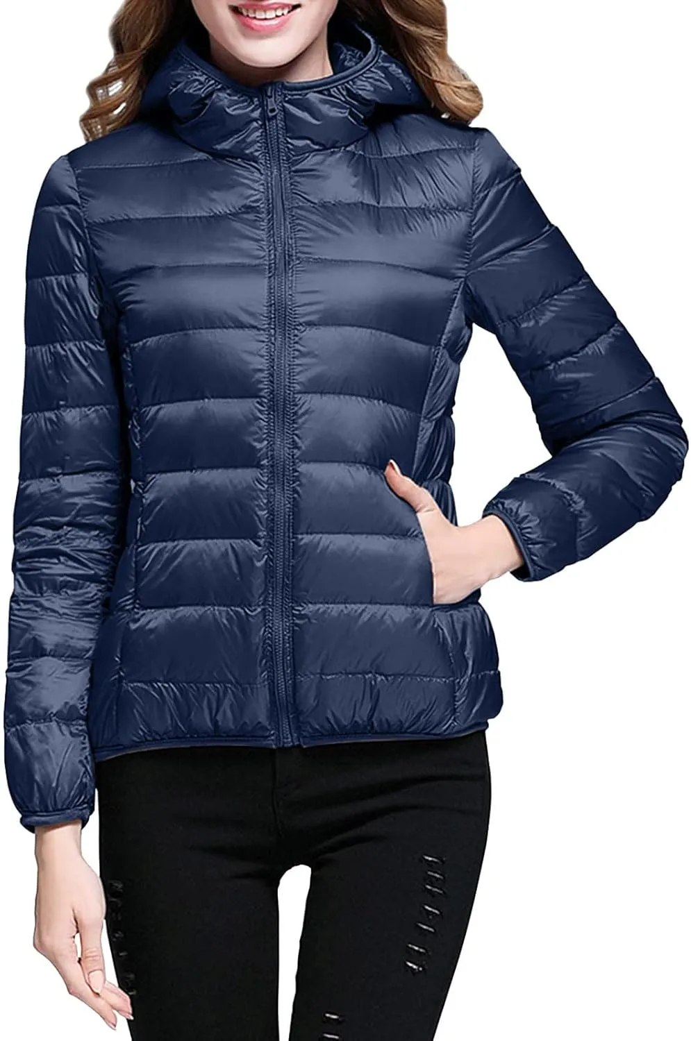 Lightweight Packable Down Jacket for Women Solid Slim Fit Lightweight Puffer Coat Plain Winter Warm Puffer Jackets