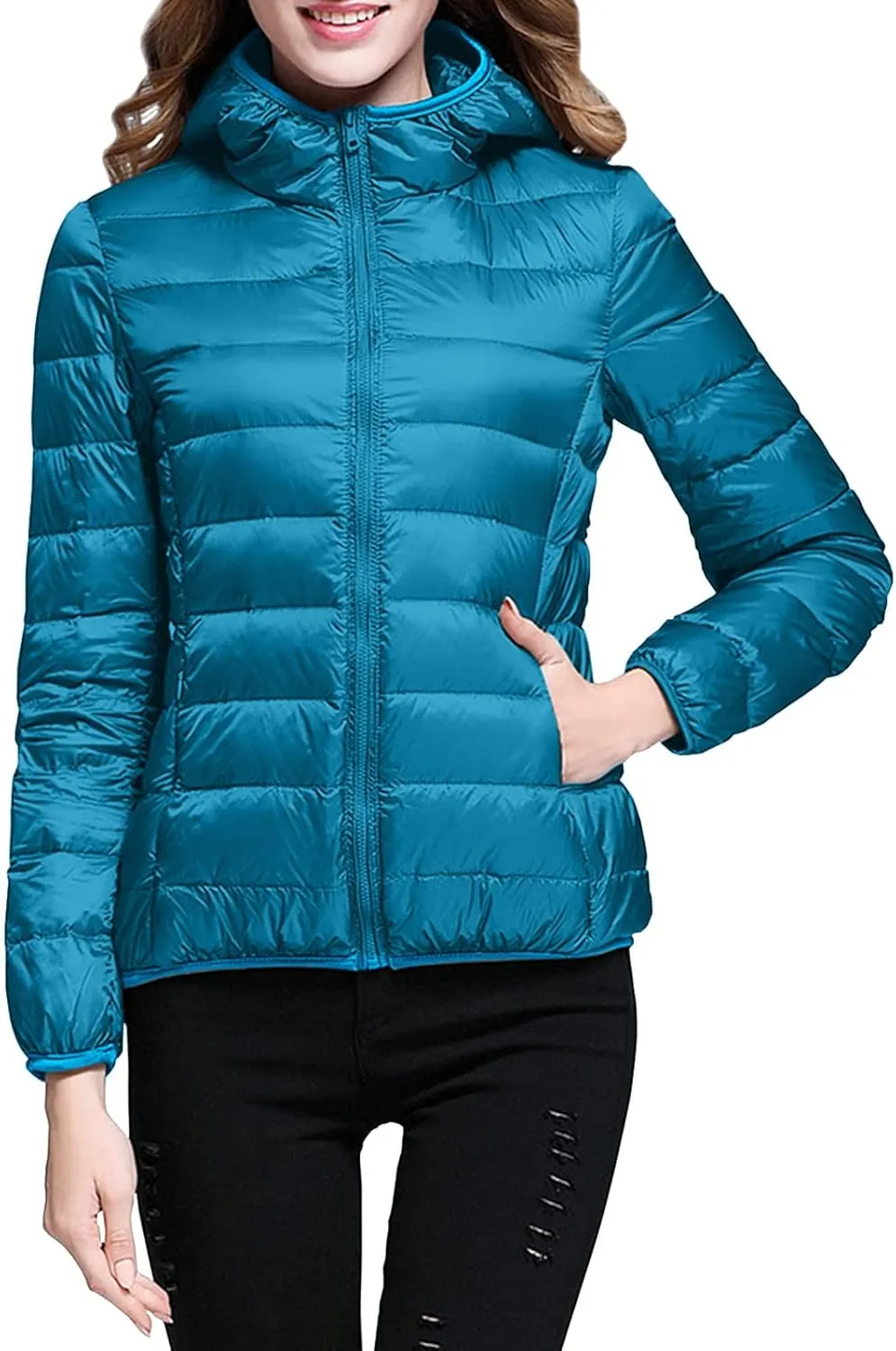 Lightweight Packable Down Jacket for Women Solid Slim Fit Lightweight Puffer Coat Plain Winter Warm Puffer Jackets