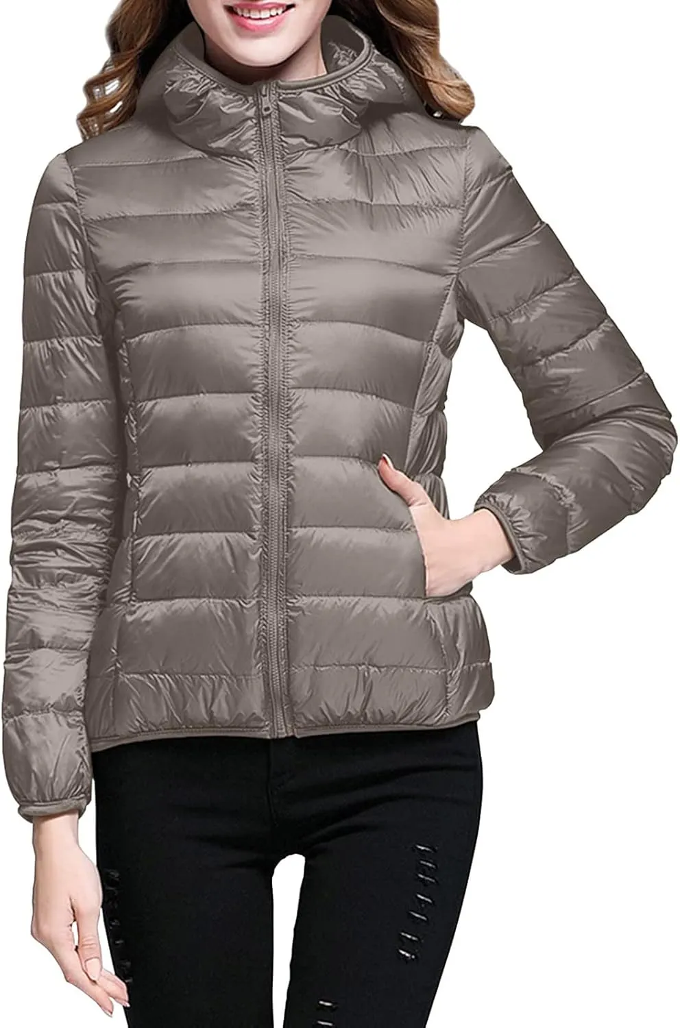 Lightweight Packable Down Jacket for Women Solid Slim Fit Lightweight Puffer Coat Winter Warm Puffer Jackets for Women