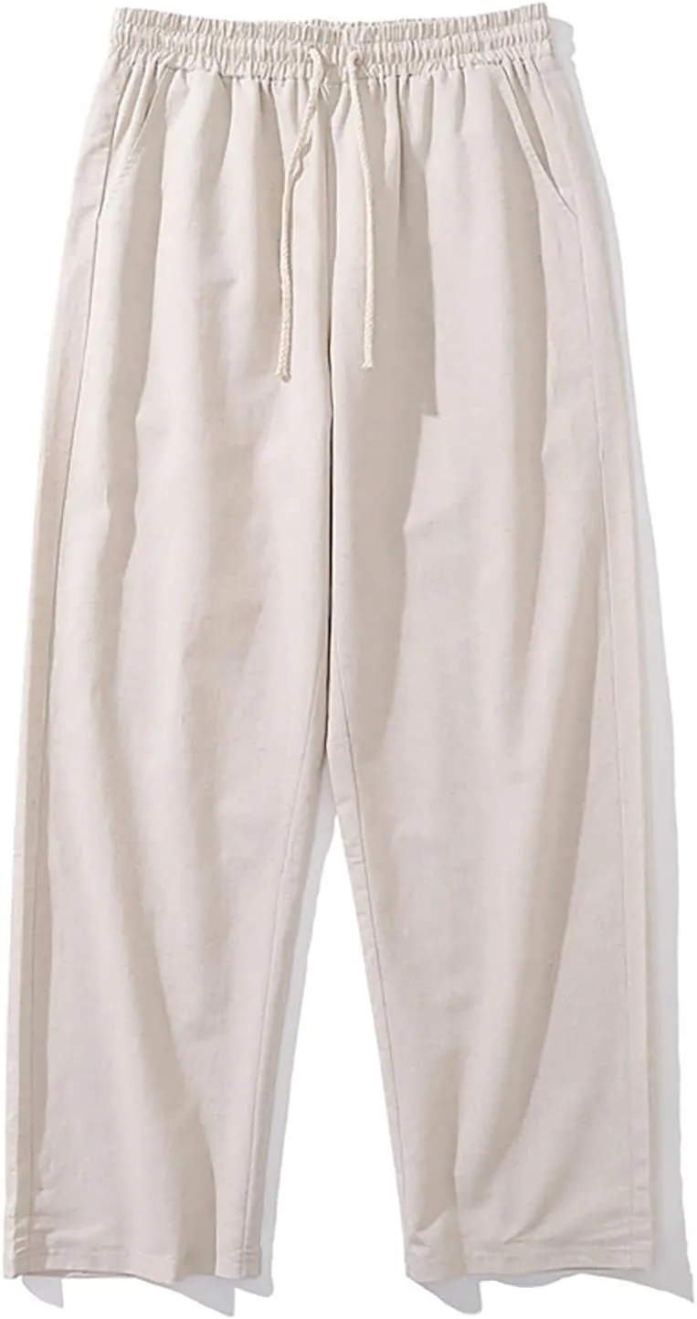 Linen Dress Pants Men Lightweight Straight Leg Regular Fit Business Casual Pants Summer Beach Lounge Linen Trousers