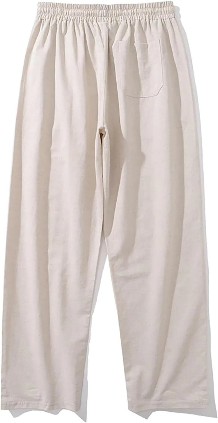 Linen Dress Pants Men Lightweight Straight Leg Regular Fit Business Casual Pants Summer Beach Lounge Linen Trousers