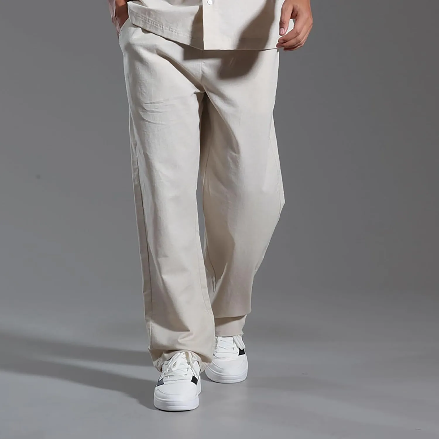 Linen Dress Pants Men Lightweight Straight Leg Regular Fit Business Casual Pants Summer Beach Lounge Linen Trousers