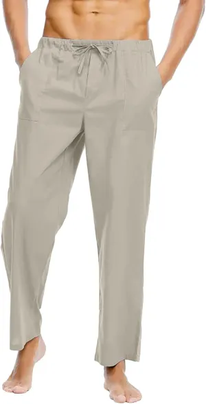 Linen Pants for Men Beach Casual Elastic Waist Summer Beach Pants Lightweight Breathable Yoga Vacation Trousers