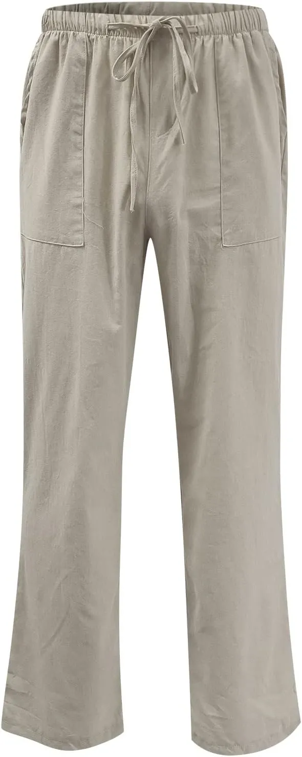 Linen Pants for Men Beach Casual Elastic Waist Summer Beach Pants Lightweight Breathable Yoga Vacation Trousers
