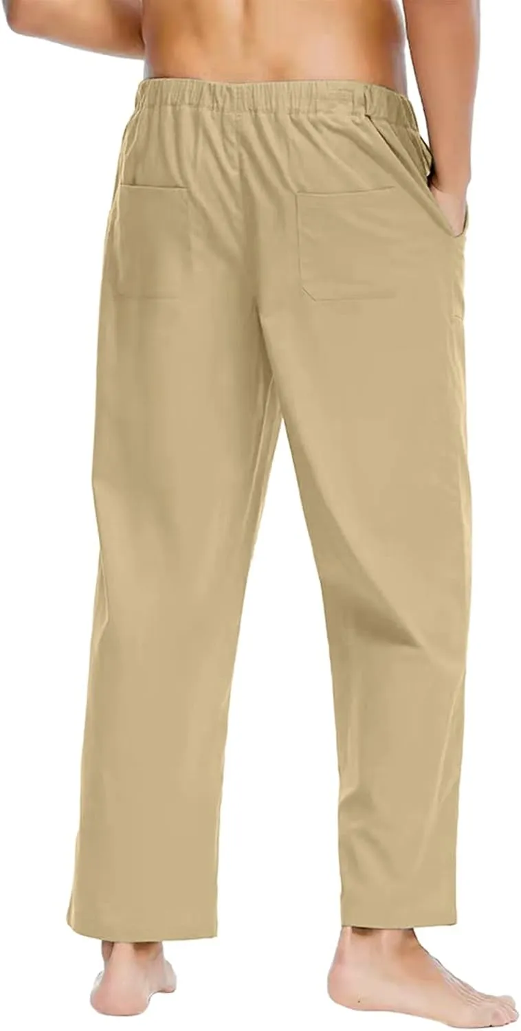 Linen Pants for Men Beach Casual Elastic Waist Summer Beach Pants Lightweight Breathable Yoga Vacation Trousers