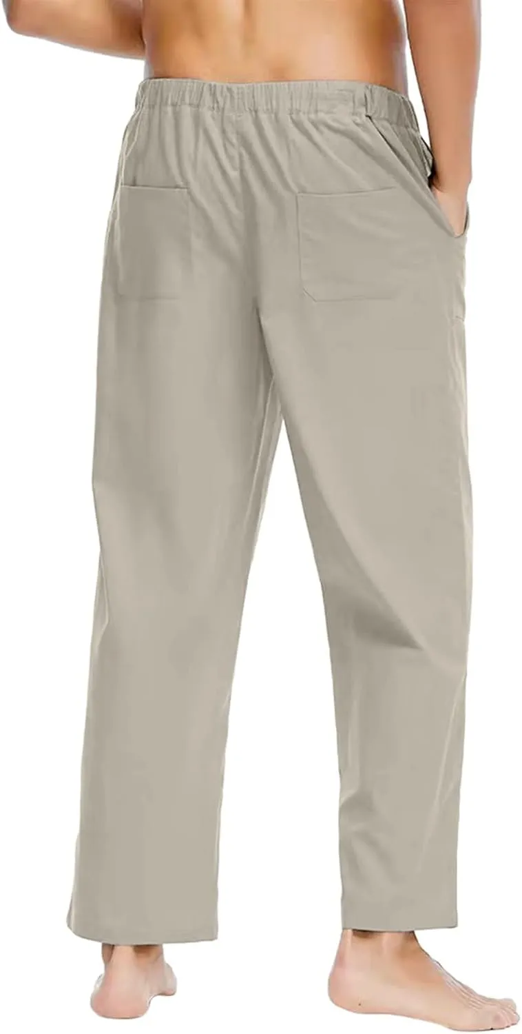 Linen Pants for Men Beach Casual Elastic Waist Summer Beach Pants Lightweight Breathable Yoga Vacation Trousers