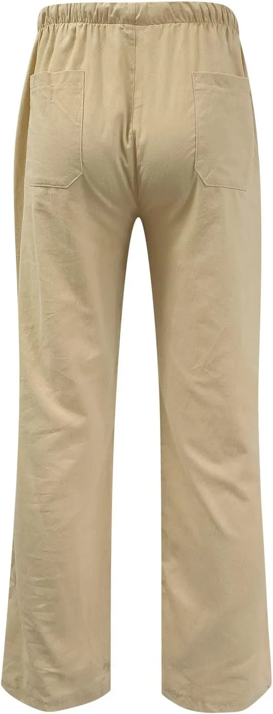 Linen Pants for Men Beach Casual Elastic Waist Summer Beach Pants Lightweight Breathable Yoga Vacation Trousers