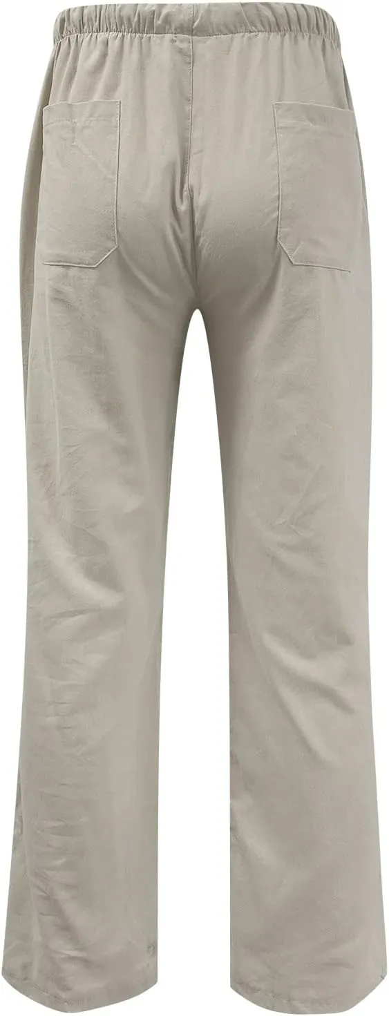 Linen Pants for Men Beach Casual Elastic Waist Summer Beach Pants Lightweight Breathable Yoga Vacation Trousers