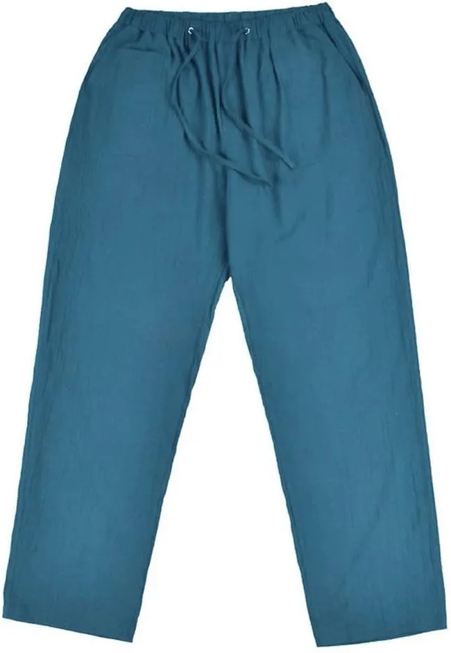 Linen Pants for Men Beach Elastic Drawstring Waist Lounge Beach Pants Summer Casual Straight Leg Dress Trousers