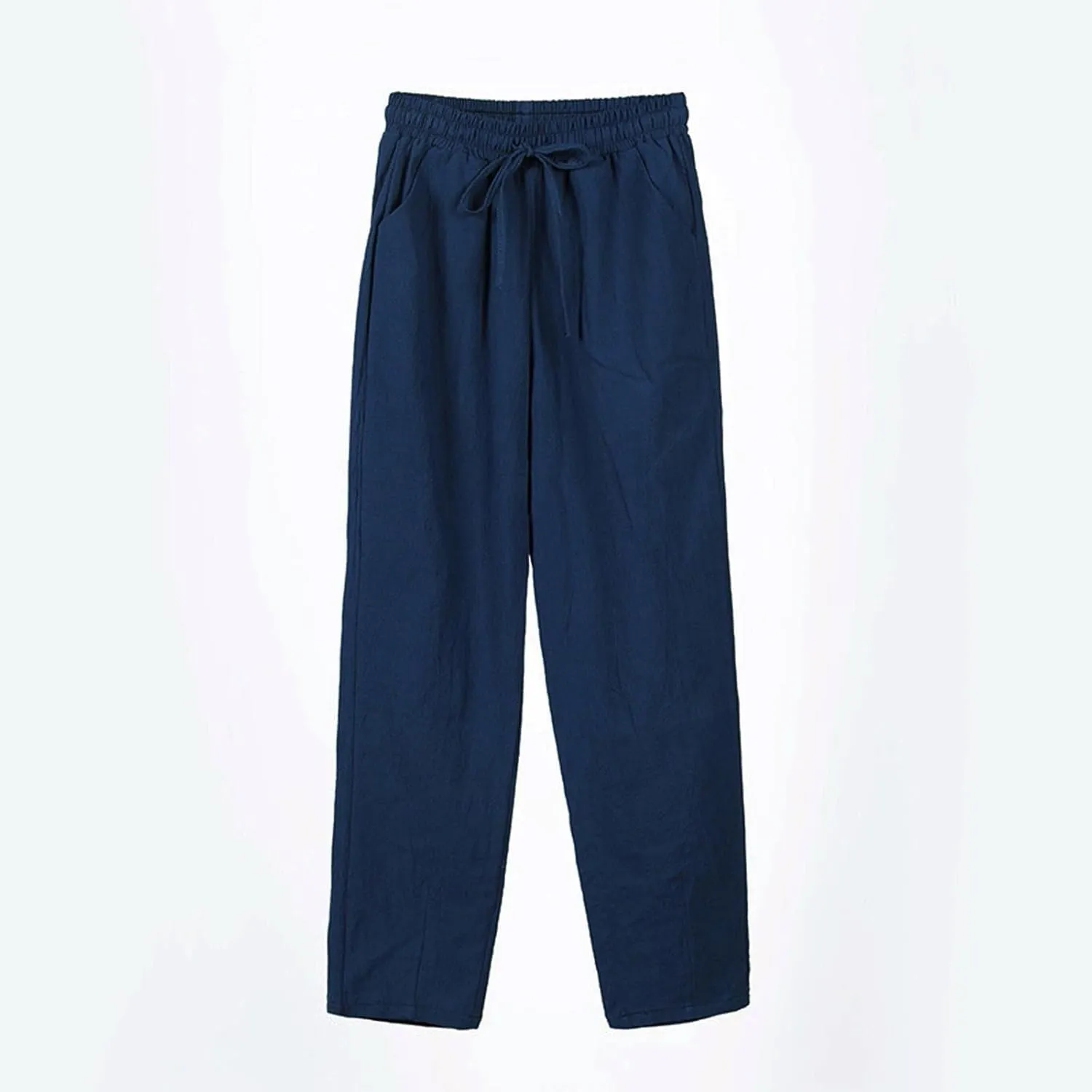 Linen Pants Women Casual Wide Leg Elastic Drawstring Pants Women Comfy Lounge Summer Beach Trousers with Pockets