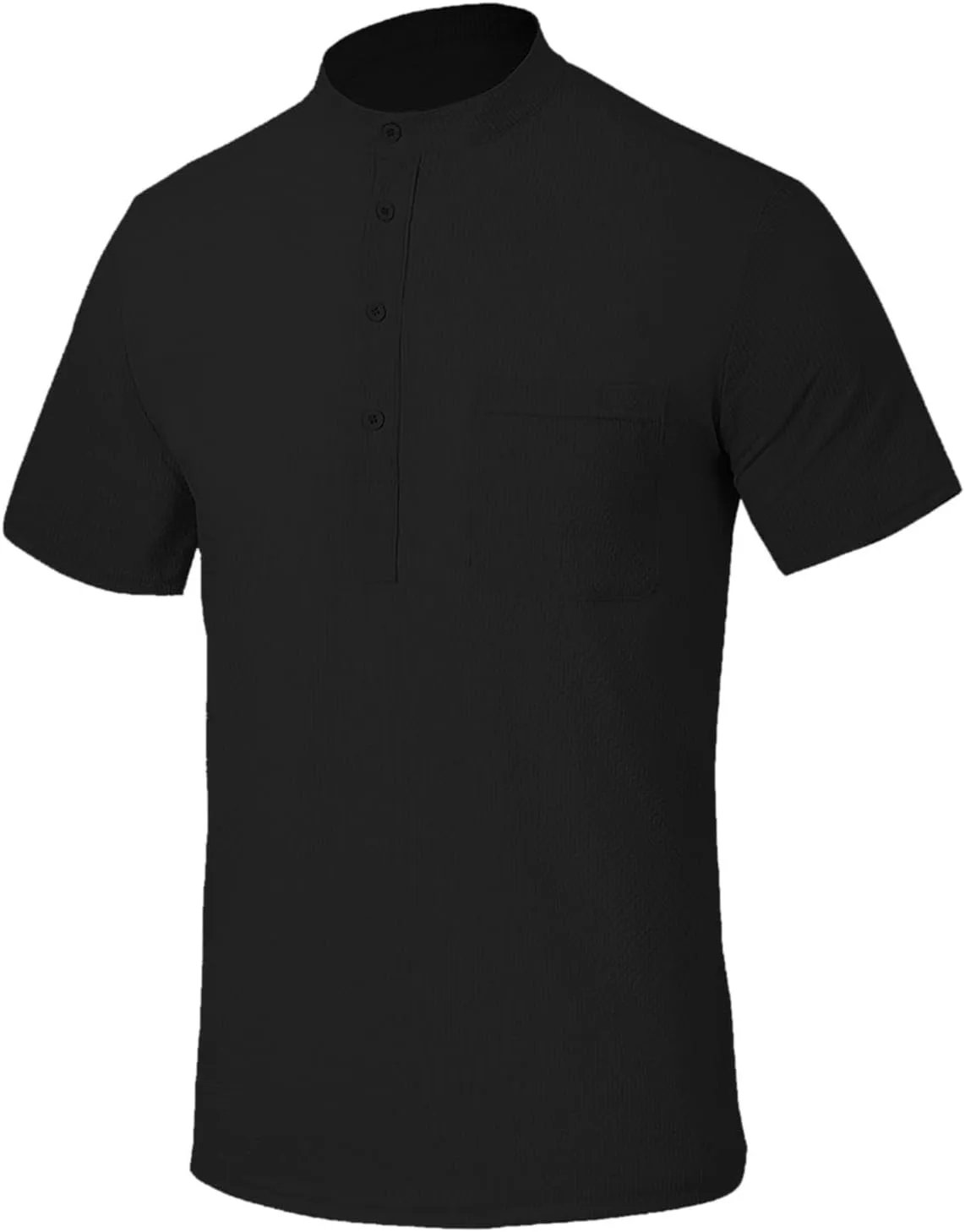 Linen Shirts Men's Novelty Short Sleeve Mock Neck Henley Shirt Casual Summer Baggy Cotton Basic Tee Top with Pocket