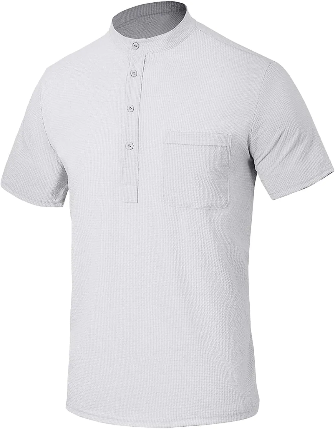 Linen Shirts Men's Novelty Short Sleeve Mock Neck Henley Shirt Casual Summer Baggy Cotton Basic Tee Top with Pocket