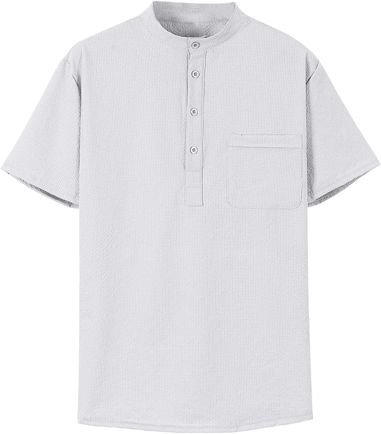 Linen Shirts Men's Novelty Short Sleeve Mock Neck Henley Shirt Casual Summer Baggy Cotton Basic Tee Top with Pocket