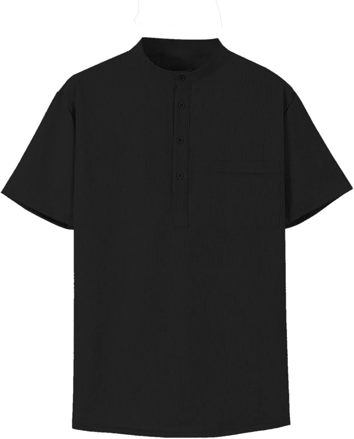 Linen Shirts Men's Novelty Short Sleeve Mock Neck Henley Shirt Casual Summer Baggy Cotton Basic Tee Top with Pocket