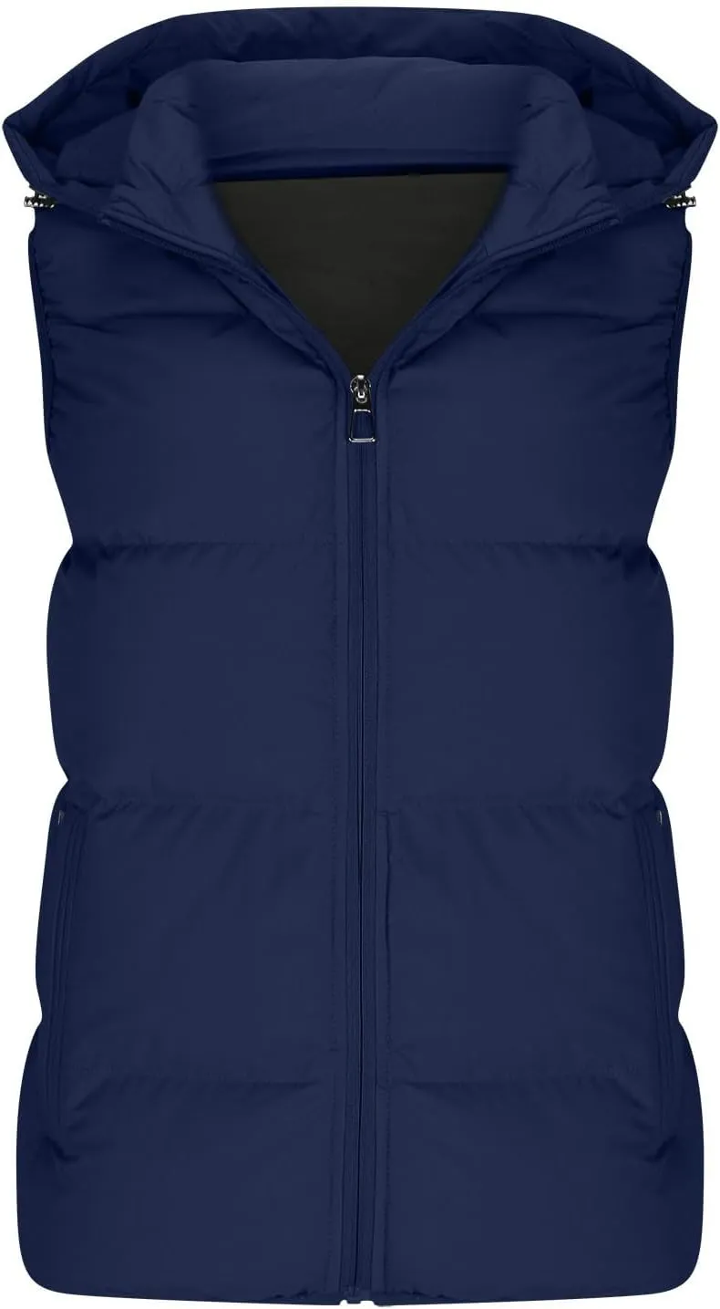 Lmdudan Men's Quilted Puffer Vest Thicken Warm Winter Coat with Hood 2024 Fashion Sleeveless Casual Zip Up Jacket Outerwear