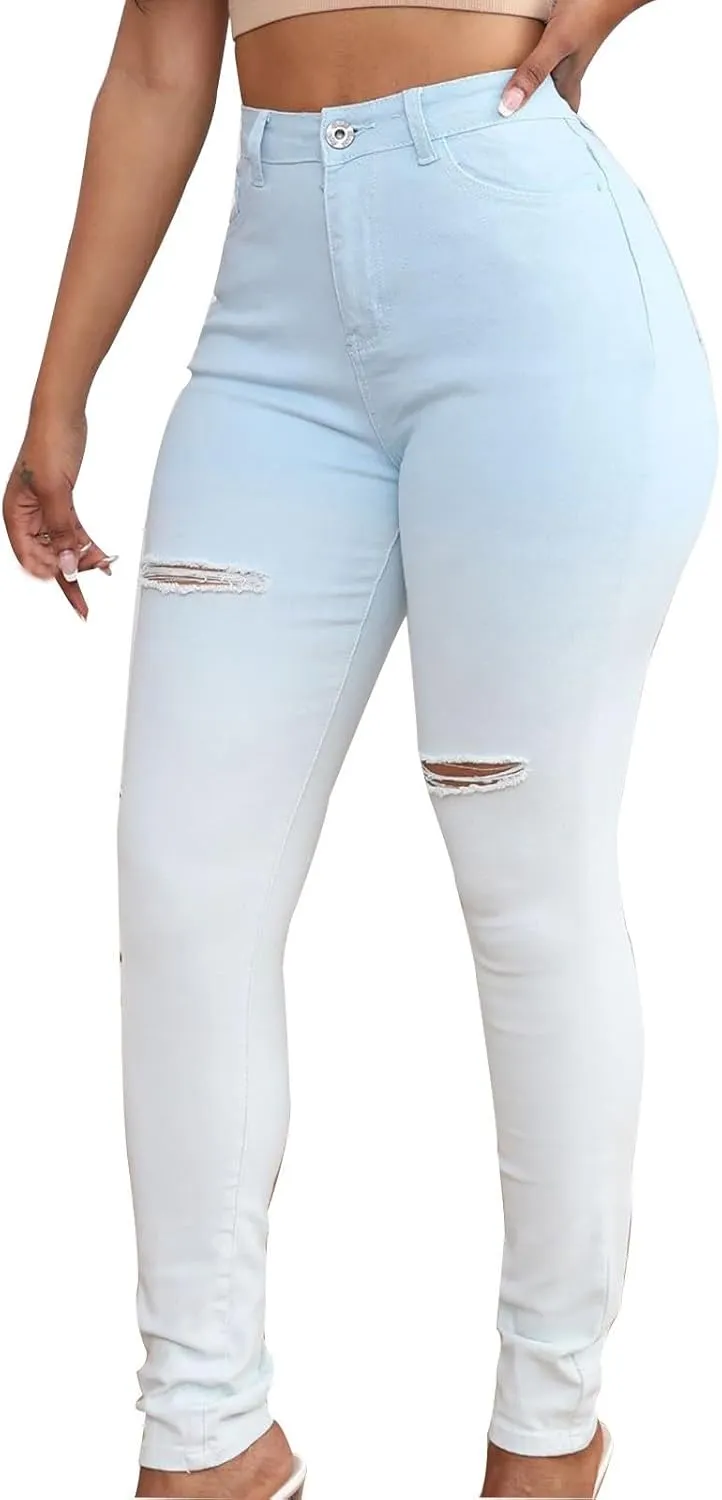 Lmdudan Skinny Ripped Jeans for Women High Waisted Stretch Butt Lifting Jeans Slim Fit Distressed Denim Pants Jeggings Jeans