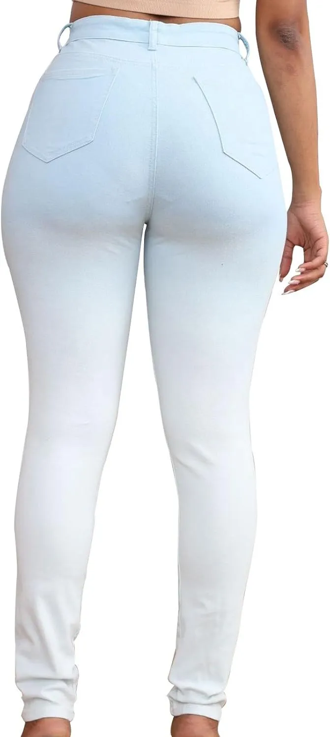 Lmdudan Skinny Ripped Jeans for Women High Waisted Stretch Butt Lifting Jeans Slim Fit Distressed Denim Pants Jeggings Jeans